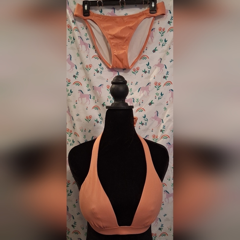NWOT Y2K Victoria's Secret VS Peach Orange Knockout Padded Beach Bikini SZ M